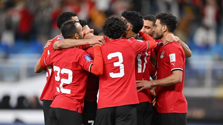 CAIRO, EGYPT - MARCH 22: Mostafa Mohamed Ahmed Abdalla of Egypt (hidden) celebrates scoring his team's first goal from the penalty spot with teammates during the FIFA Series 2024 Egypt match between Egypt and New Zealand at New Administrative Capital Stadium on March 22, 2024 in Cairo, Egypt. (Photo by Tullio Puglia - FIFA/FIFA via Getty Images)