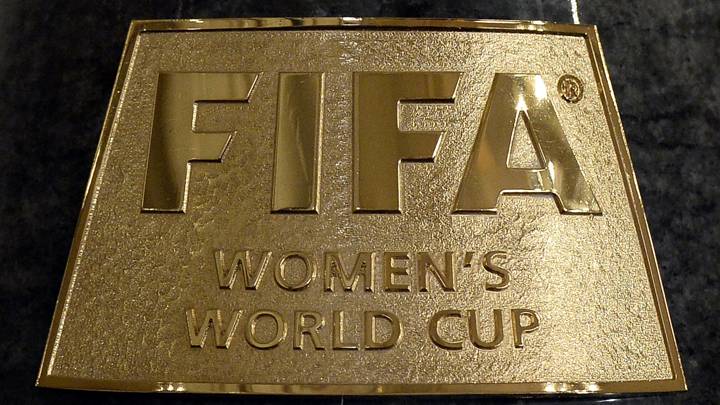 A picture taken on February 5 , 2015 shows the plaque on the trophy of the FIFA Women's World Cup displayed at the French national football team training base in Clairefontaine-en-Yvelines, some 60km southeast of Paris, on the first day of training ahead of the friendly football match against USA, held on February 8. AFP PHOTO / FRANCK FIFE (Photo by Franck FIFE / AFP) (Photo by FRANCK FIFE/AFP via Getty Images)