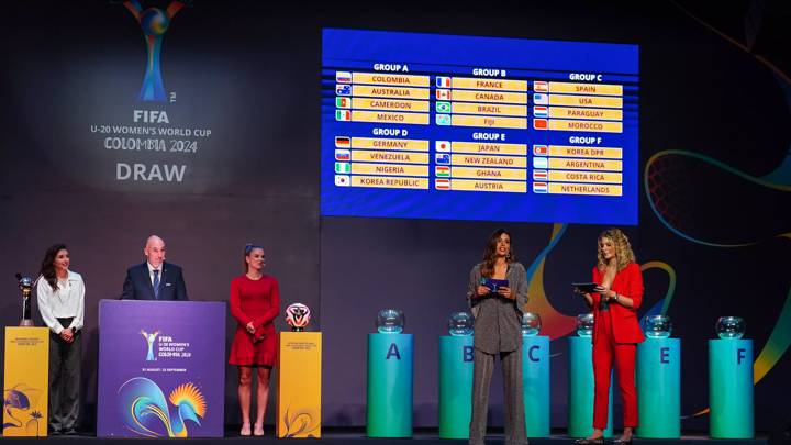 BOGOTA, COLOMBIA - JUNE 5: A view of the draw results during the during the group draw for the FIFA U-20 Women's World Cup Colombia 2024.
on June 5, 2024 in Bogota, Colombia. (Photo by Andres Rot - FIFA/FIFA via Getty Images)