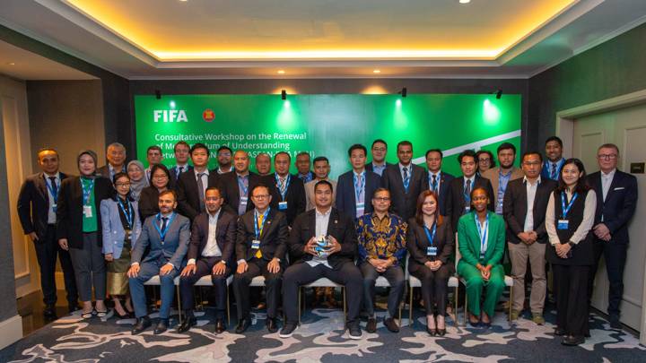 JAKARTA, INDONESIA - NOVEMBER 15: A group photo during the ASEAN Consultative Workshop on the Renewal of Memorandum of Understanding between ASEAN and FIFA on November 15, 2023 in Jakarta, Indonesia. (Photo by Afriadi Hikmal - FIFA/FIFA via Getty Images)