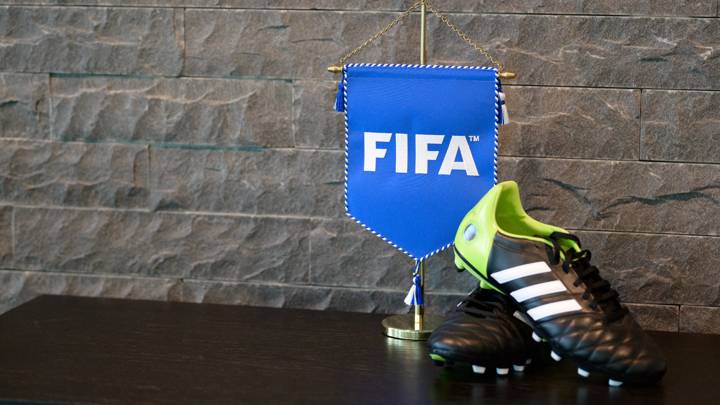 ZURICH, SWITZERLAND - MAY 27: Pennant with logo and shoes in HoF during a FIFA Town Hall Meeting at the Home of FIFA on May 27, 2021 in Zurich, Switzerland. (Photo by Harold Cunningham - FIFA)