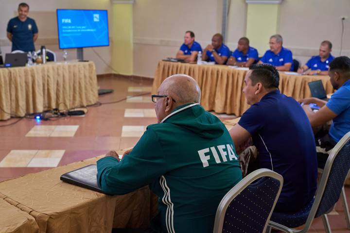 Course participants attend the class during the FIFA Forward Development Partnership Cuba (AFC) and Brazil: Coach Training Collaboration in Havana, Cuba