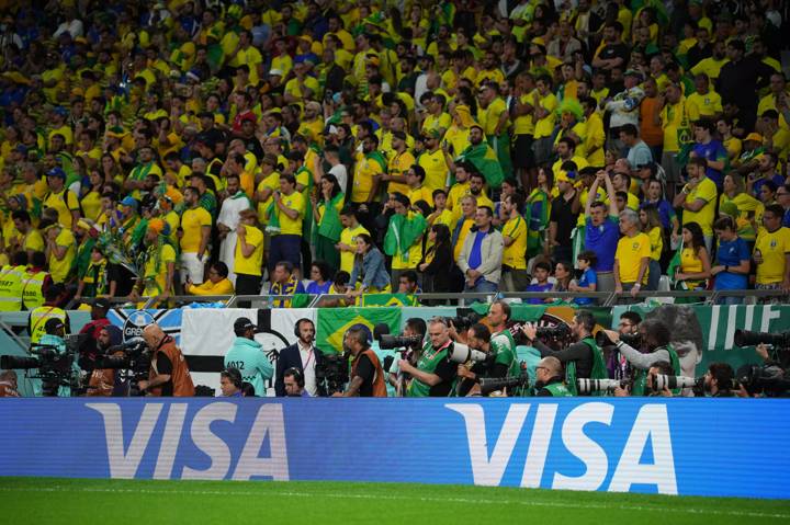 Photographers at the Pitch position during the FIFA World Cup Qatar 2022 quarter final match between Croatia and Brazil at Education City Stadium 