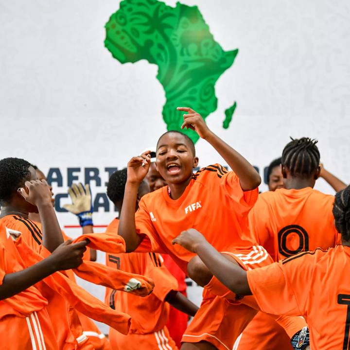 KINSHASA, DEMOCRATIC REPUBLIC OF CONGO - FEBRUARY 20: A general view of players during the African School Champions Cup 2022 Boy's Knockout Phase on February 20, 2022 in Kinshasa, Democratic Republic Of Congo. (Photo by Harold Cunningham/FIFA)