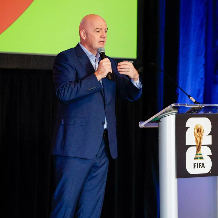 MIAMI, FLORIDA - MARCH 06: FIFA President Gianni Infantino speaks during the FWC26 Host Cities Commercial Summit on March 06, 2024 in Miami, Florida, United States of America. (Photo by Marco Bello - FIFA/FIFA via Getty Images)