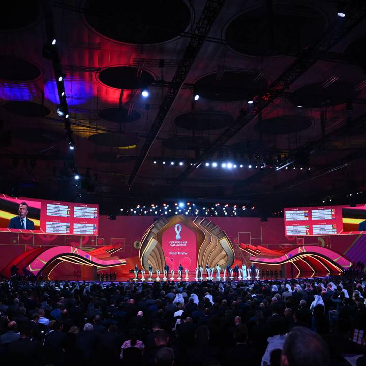 DOHA, QATAR - APRIL 01: A general view during the FIFA World Cup Qatar 2022 Final Draw at the Doha Exhibition Center on April 01, 2022 in Doha, Qatar. (Photo by Oliver Hardt - FIFA/FIFA via Getty Images)