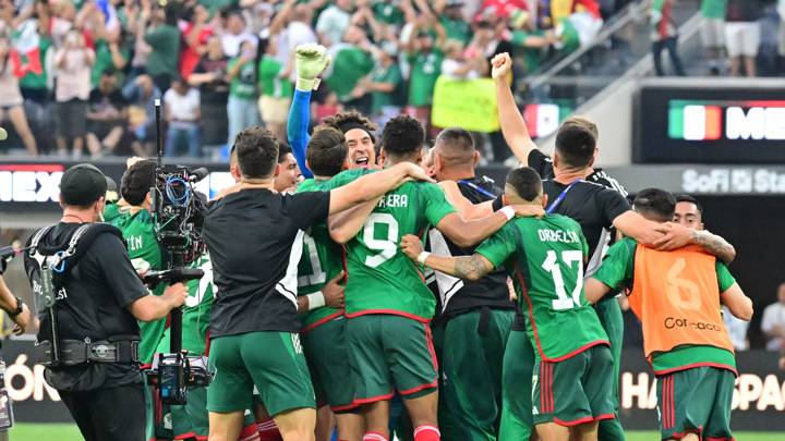 Mexico's goalkeeper Guillermo Ochoa (C) celebrates his team's win at the conclucion of the Concacaf 2023 Gold Cup final football match between Mexico and Panama at SoFi Stadium in Inglewood, California, on July 16, 2023. (Photo by Frederic J. BROWN / AFP) (Photo by FREDERIC J. BROWN/AFP via Getty Images)