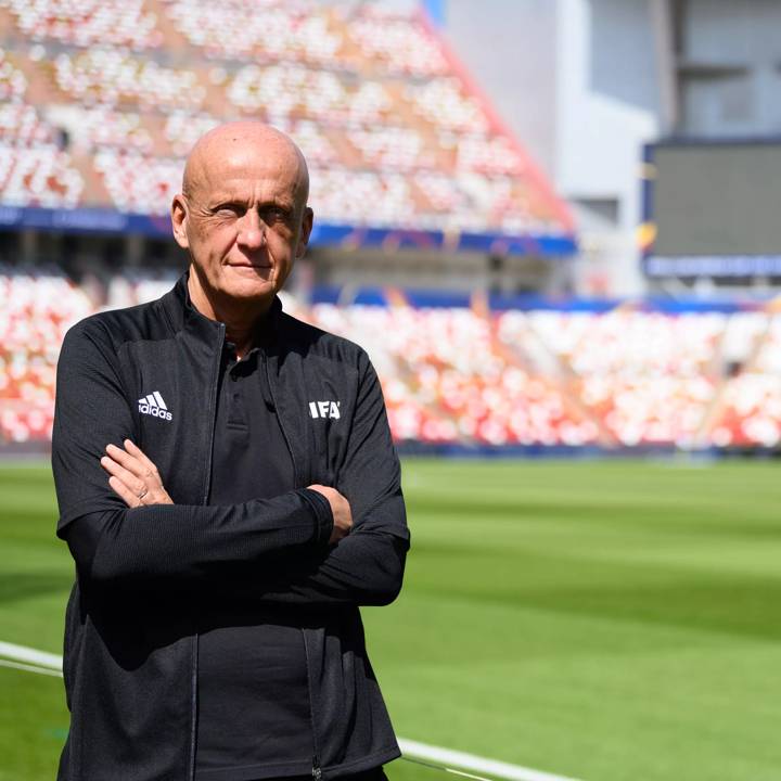 ABU DHABI, UNITED ARAB EMIRATES - FEBRUARY 09: FIFA Referee Committee Chairman Pierluigi Collina during a FIFA Semi-Automated Offside Technology Demonstration as part of the Mohammed Bin Zayed stadium on February 9, 2022 in Abu Dhabi, United Arab Emirates. (Photo by Harold Cunningham/FIFA)