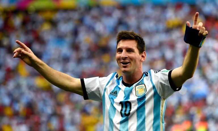 BRASILIA, BRAZIL - JULY 05: Lionel Messi of Argentina celebates the 1-0 win after the 2014 FIFA World Cup Brazil Quarter Final match between Argentina and Belgium at Estadio Nacional on July 5, 2014 in Brasilia, Brazil. (Photo by Mike Hewitt - FIFA/FIFA via Getty Images)