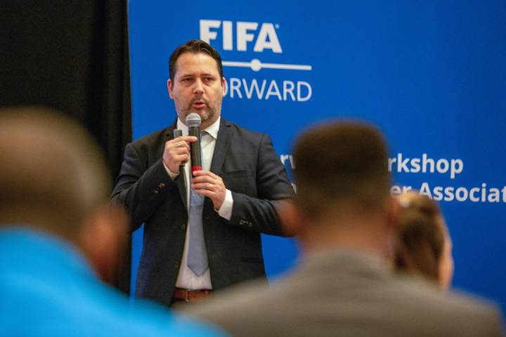 FIFA Regional Director Americas, Jair Bertoni speaks at a FIFA Forward Workshop with Caribbean Member Associations