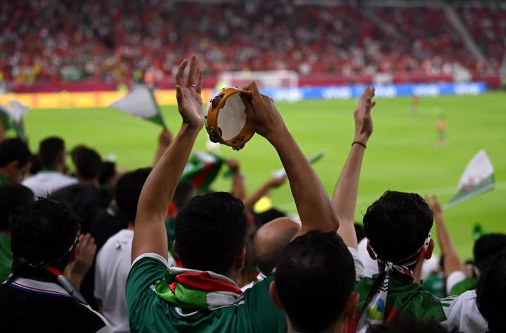 Fans show their support from the stands during the FIFA Arab Cup Qatar 2021 Quarter-Final match between Morocco and Algeria.