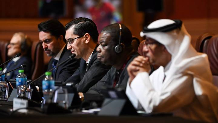 DOHA, QATAR - MARCH 30: FIFA Council Member Razvan Burleanu (2nd L) during a FIFA Council Meeting at the Ritz-Carlton on March 30, 2022 in Doha, Qatar. (Photo by Harold Cunningham/FIFA)