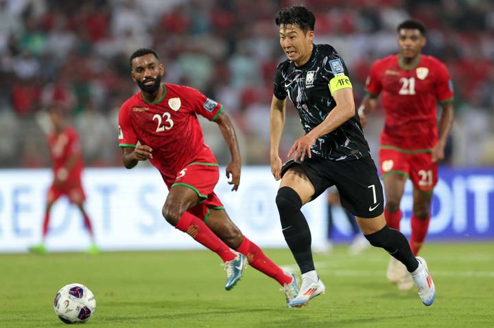 South Korea's forward and captain #07 Son Heung-min runs with the ball 