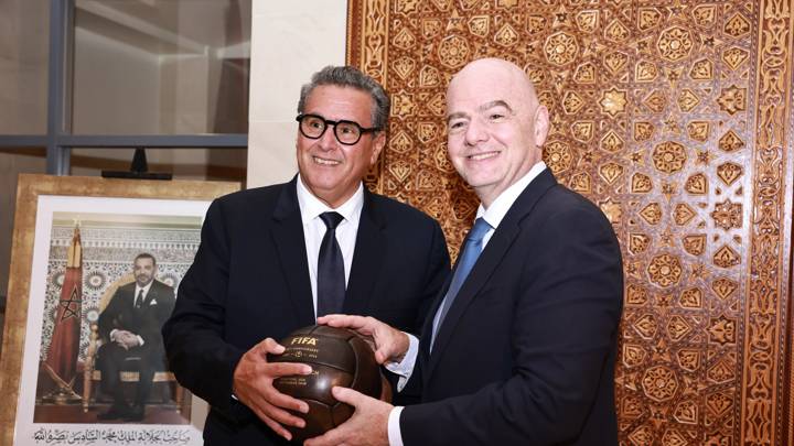 NEW YORK, UNITED STATES - SEPTEMBER 24: FIFA President Gianni Infantino meets with Prime Minister Of Morocco Aziz Akhannouch at the Moroccan UN permanent mission on September 24, 2024 in New York, United States. (Photo by Dustin Satloff - FIFA/FIFA via Getty Images)