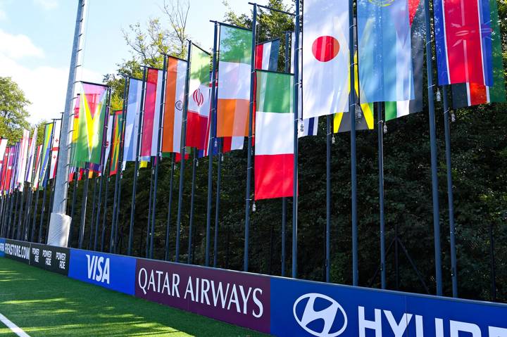 ZURICH, SWITZERLAND - SEPTEMBER 18: Italian flag at half-mast at the Home of FIFA, mourning Italian football legend Salvatore "Totò" Schillaci on September 18, 2024 in Zurich, Switzerland. (Photo by Kurt Schorrer - foto-net/FIFA)