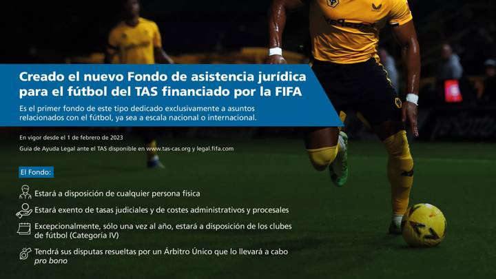 Nuevo Fondo de asistencia jurídica para el fútbol del TAS creado y financiado por la FIFA