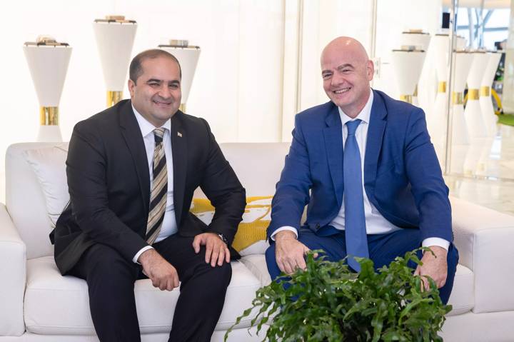 FIFA President Gianni Infantino and Football Federation of Turkmenistan President meet in Doha 