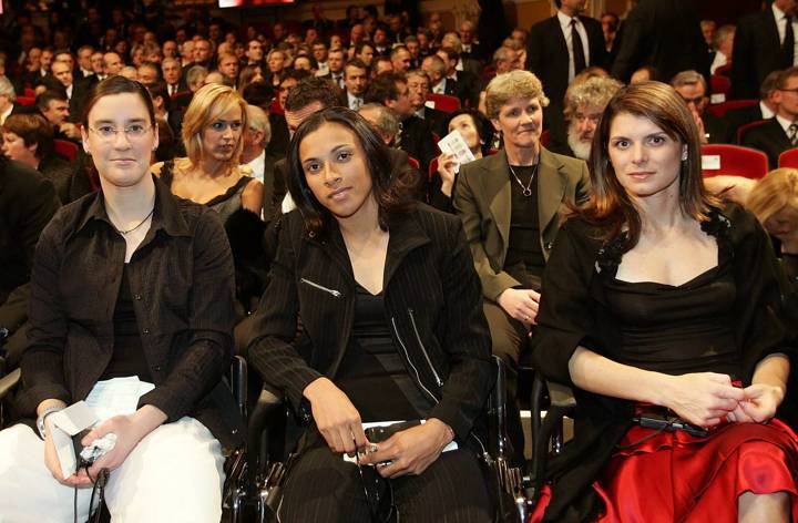 Birgit Prinz, Marta and Mia Hamm at the FIFA Gala 2004