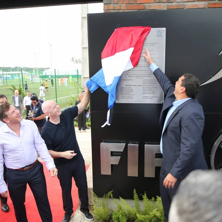 ASUNCION, PARAGUAY - APRIL 11: FIFA President Gianni Infantino during the CARDIF inauguration on April 11, 2024 in Asuncion, Paraguay. (Photo  by Christian Alvarenga FIFA/ FIFA via Getty Images)