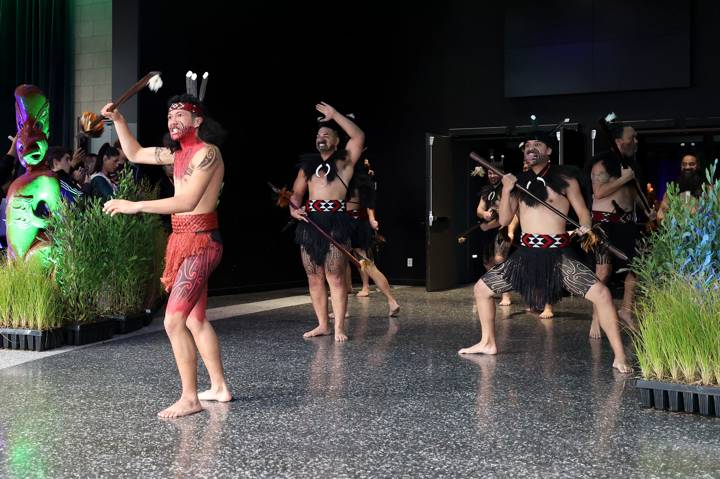 Performers perform a Powhiri 