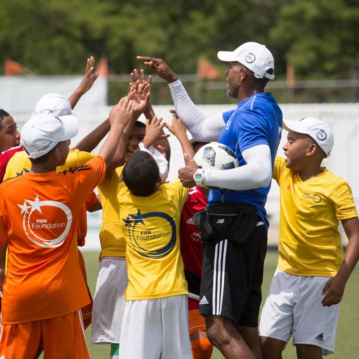 SANTIAGO DE LOS CABALLEROS, DOMINICAN REPUBLIC - AUGUST 22:  FIFA Foundation Campus Program closing ceremony of the activities at the Estadio Cibao Futbol Club, during the FIFA Foundation Campus event on August 22, 2021 in Santiago de los Caballeros, Dominican Republic. (Photo by Erika Santelices - FIFA/FIFA via Factstory)