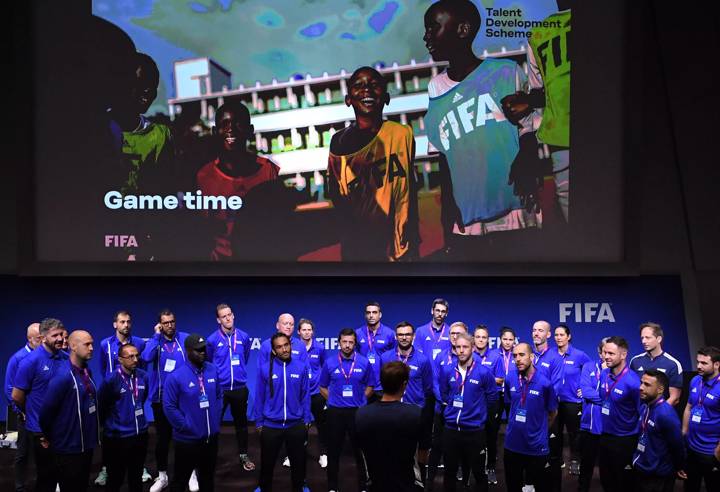 FIFA Talent Coaches prepare to leave Auditorium for a practical session at the Onboarding Workshop in Zurich