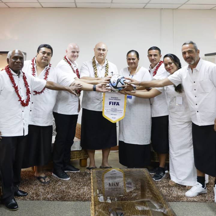 APIA, SAMOA - JULY 30: FIFA President Gianni Infantino meets with the Deputy Prime Minister of Samoa Hon. Tuala Tevaga Iosefo Ponifasio at FMFM11 Government building as part of his visit to Samoa during the FIFA Women's World Cup Australia & New Zealand 2023 on July 30, 2023 in Apia, Samoa. (Photo by Myka Stanley)