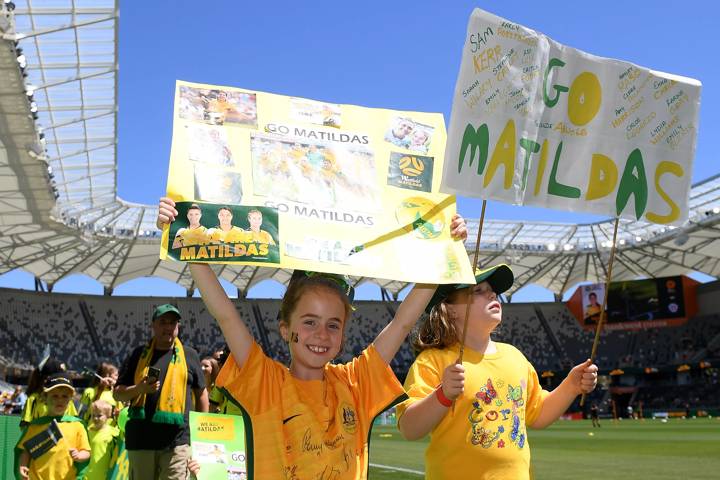 Young fans at the Matildas' game against Chile