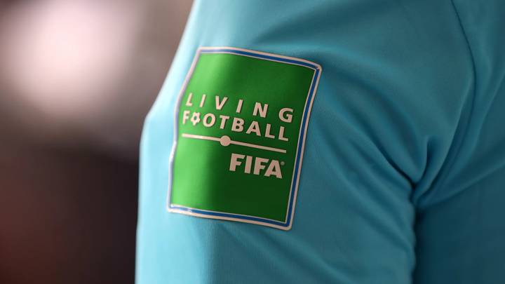 AL KHOR, QATAR - DECEMBER 01: A detail view of a Referee FIFA Living Football sleeve badge prior to the FIFA Arab Cup Qatar 2021 Group D match between Egypt and Lebanon at Al Thumana Stadium on December 01, 2021 in Al Khor, Qatar. (Photo by Fran Santiago - FIFA/FIFA via Getty Images)