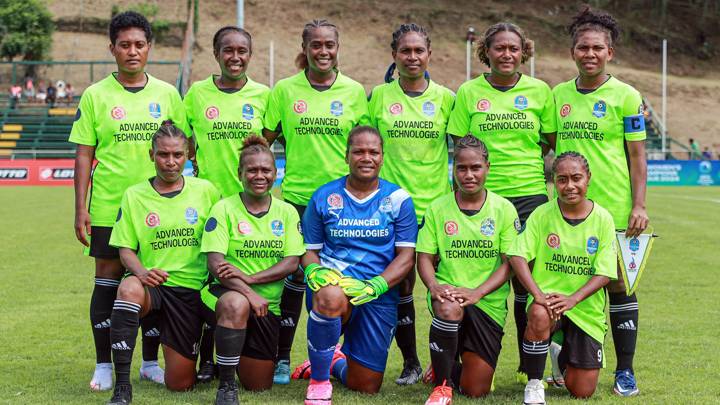 Henderson huddle. OFC Women's Champions League, Henderson Eels FC v Hekari United FC, Lawson Tama Honiara, Solomon Islands, Wednesday 13 March 2024. Photo: Shane Wenzlick / www.phototek.nz