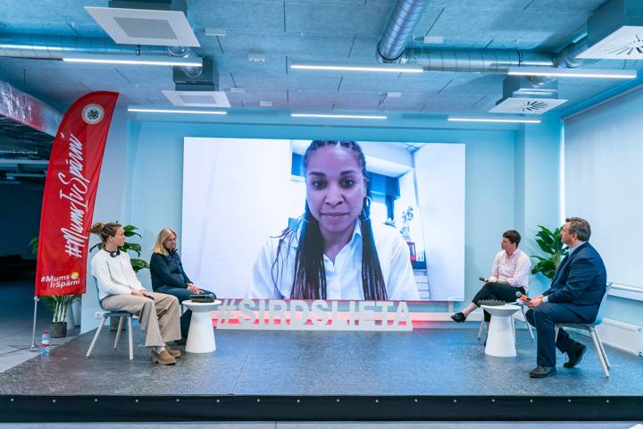 Secretary General of the French Football Federation Laura Georges. joins the Women in Sport conference via video link