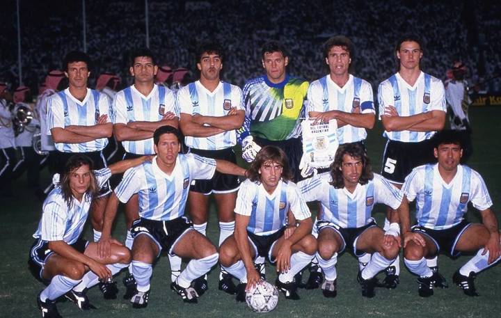 The Argentina team line up before playing Saudi Arabia in 1992