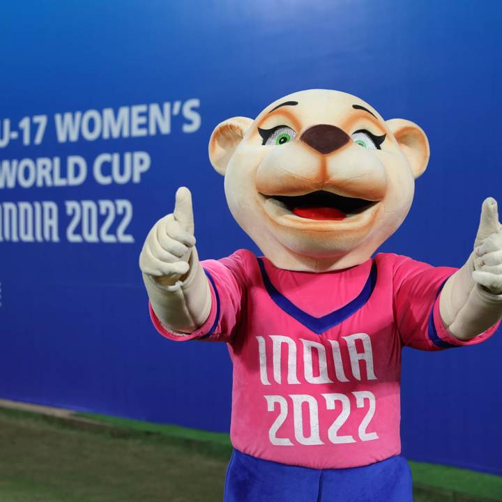 NAVI MUMBAI, INDIA - OCTOBER 15: Ibha, FIFA U17 mascot pictured ahead the FIFA U-17 Women's World Cup 2022 Group C match between Spain and Mexico  at DY Patil Stadium at DY Patil Stadium on October 15, 2022 in Navi Mumbai, India. (Photo by Joern Pollex - FIFA/FIFA via Getty Images)