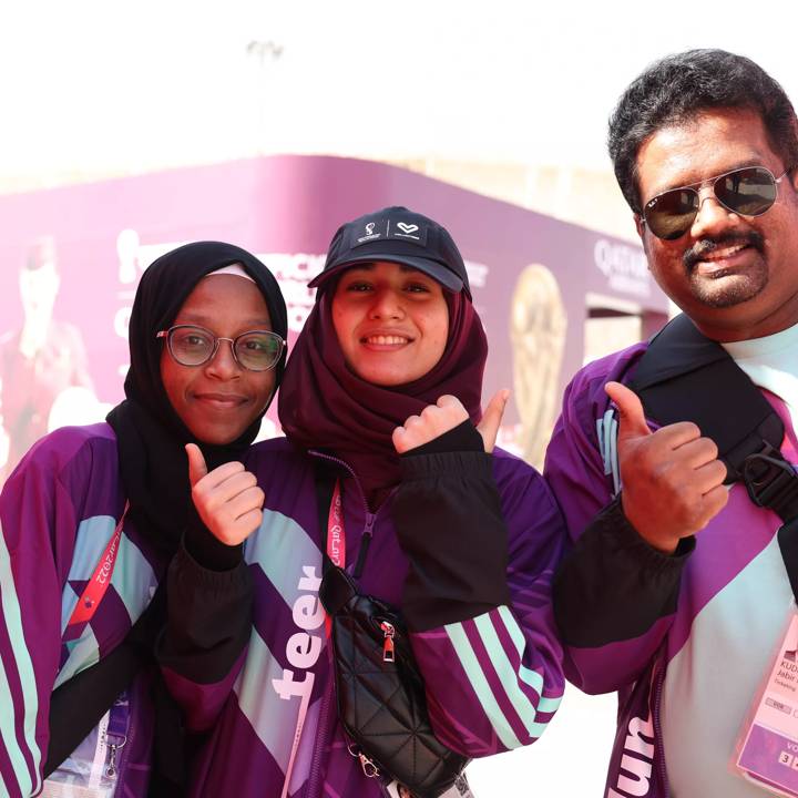 DOHA, QATAR - NOVEMBER 25: Volunteers  during the FIFA World Cup Qatar 2022 Group B match between Wales and IR Iran at Ahmad Bin Ali Stadium on November 25, 2022 in Doha, Qatar. (Photo by Mark Metcalfe - FIFA/FIFA via Getty Images)