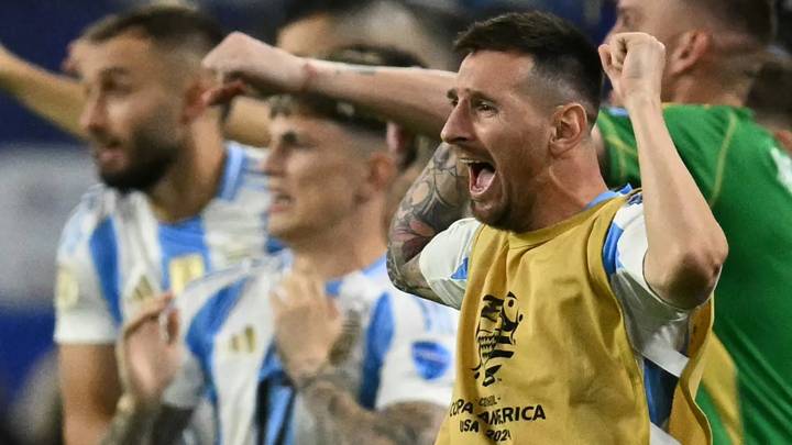 Argentina's forward #10 Lionel Messi celebrates after winning the Conmebol 2024 Copa America tournament final football match between Argentina and Colombia at the Hard Rock Stadium, in Miami, Florida on July 14, 2024. (Photo by Chandan Khanna / AFP) (Photo by CHANDAN KHANNA/AFP via Getty Images)