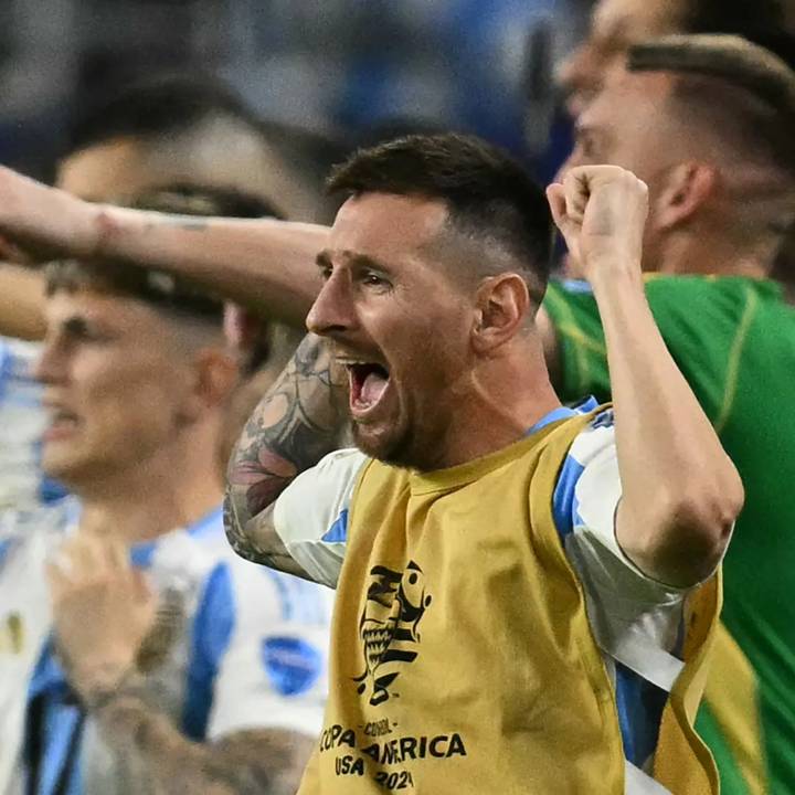 Argentina's forward #10 Lionel Messi celebrates after winning the Conmebol 2024 Copa America tournament final football match between Argentina and Colombia at the Hard Rock Stadium, in Miami, Florida on July 14, 2024. (Photo by Chandan Khanna / AFP) (Photo by CHANDAN KHANNA/AFP via Getty Images)