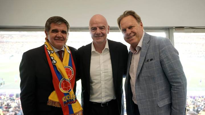 BOGOTA, COLOMBIA - AUGUST 31: Gianni Infantino, President of FIFA attends the Group A FIFA U-20 Women's World Cup Colombia 2024 match between Colombia and Australia at Estadio El Campin on August 31, 2024 in Bogota, Colombia.  (Photo by Diego Cuevas - FIFA/FIFA via Getty Images)