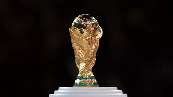 LUSAIL CITY, QATAR - DECEMBER 18: The FIFA World Cup Trophy sits on display during the awards ceremony following the FIFA World Cup Qatar 2022 Final match between Argentina and France at Lusail Stadium on December 18, 2022 in Lusail City, Qatar. (Photo by David Ramos - FIFA/FIFA via Getty Images)