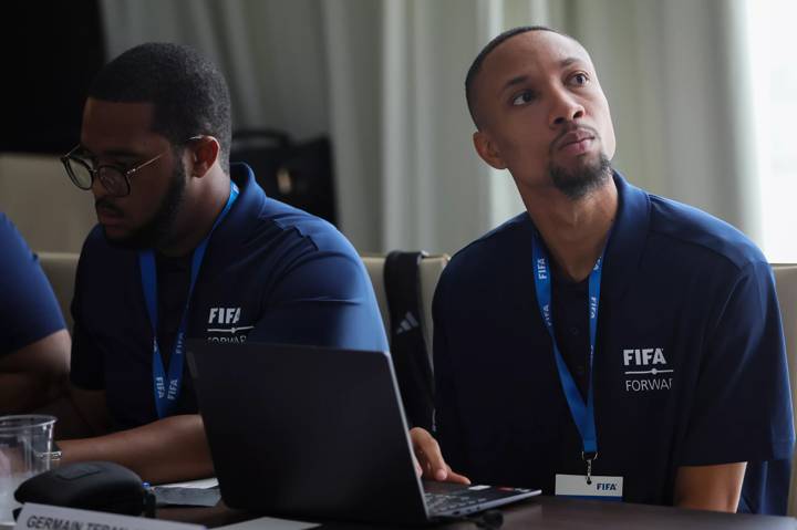 Germain Teran Hughes of the Anguilla Football Association participates in a discussion panel 