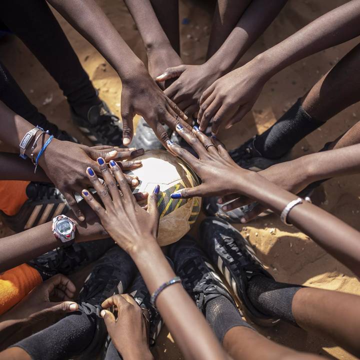 DAKAR, SENEGAL - JANUARY 15: Children play during a FIFA Grassroots schools programme, on January 15, 2019 in Dakar, Senegal. (Photo by Maja Hitij - FIFA/FIFA via Getty Images)