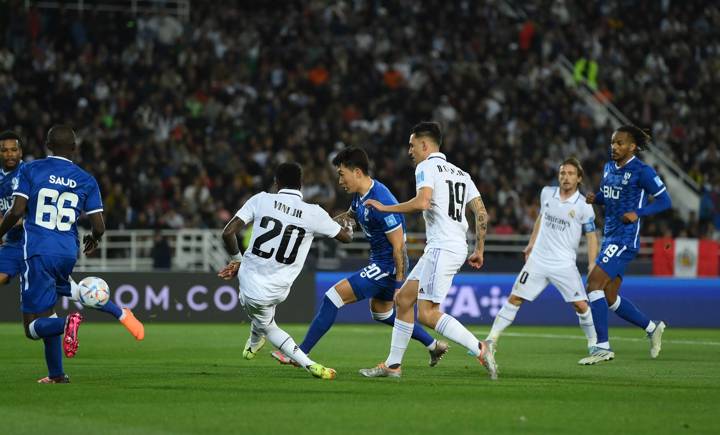 Vinicius Junior of Real Madrid scores during the FIFA Club World Cup Morocco 2022 Final