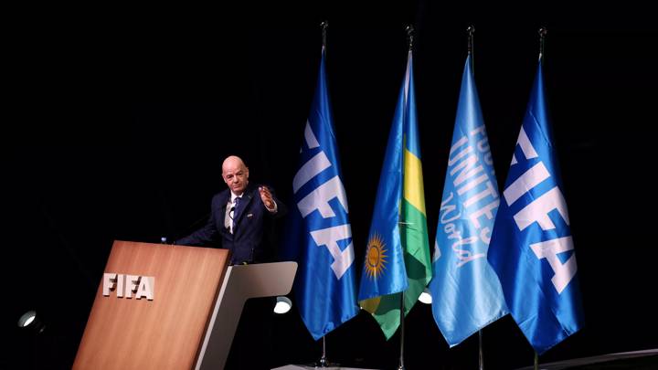 KIGALI, RWANDA - MARCH 16: Gianni Infantino, President of FIFA speaks during the 73rd FIFA Congress 2023 on March 16, 2023 in Kigali, Rwanda. (Photo by Luke Dray - FIFA/FIFA via Getty Images)