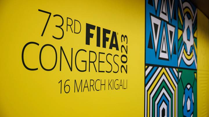 Preparations for the 73rd FIFA Congress take place at the BK Arena on 12 March 2023 in Kigali, Rwanda.