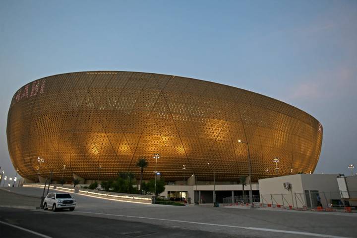 A general external view of the Lusail Stadium ahead of the Qatar Stars League match between Al-Arabi and Al-Rayyan