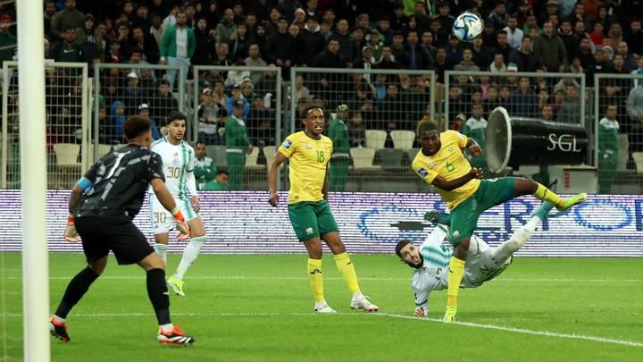 ALGIERS, ALGERIA - MARCH 26: Yassine Benzia of Algeria scores his team's third goal during the FIFA Series 2024 Algeria match between Algeria and South Africa at Nelson Mandela Stadium on March 26, 2024 in Algiers, Algeria. (Photo by Richard Pelham - FIFA/FIFA via Getty Images)