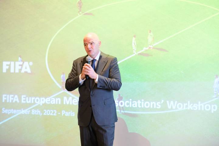 FIFA President Gianni Infantino speaking at the FIFA European Member Associations' Workshop