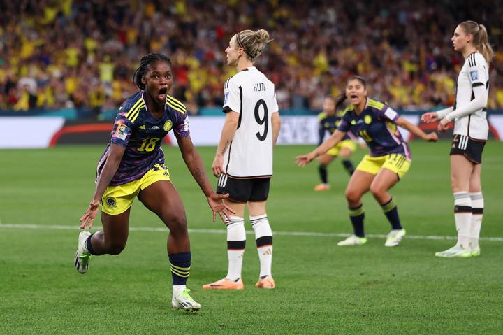 Linda Caicedo of Colombia celebrates after scoring her team's first goal 