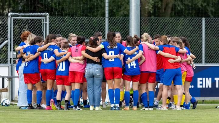 Women's National Team of Liechtenstein comes together during the Friendly match against Namibia.