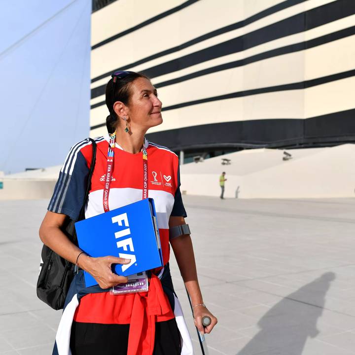 AL KHOR, QATAR - DECEMBER 18: FIFA human rights volunteer at Al Bayt Stadium on December 18, 2021 in Al Khor, Qatar. (Photo by Harold Cunningham/FIFA)