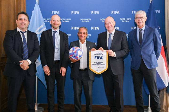 FIFA President Gianni Infantino meets with Dominican Republic Football Association President José Deschamps on the Sidelines of the Olympic Games Paris 2024 at FIFA Paris offices on July 22